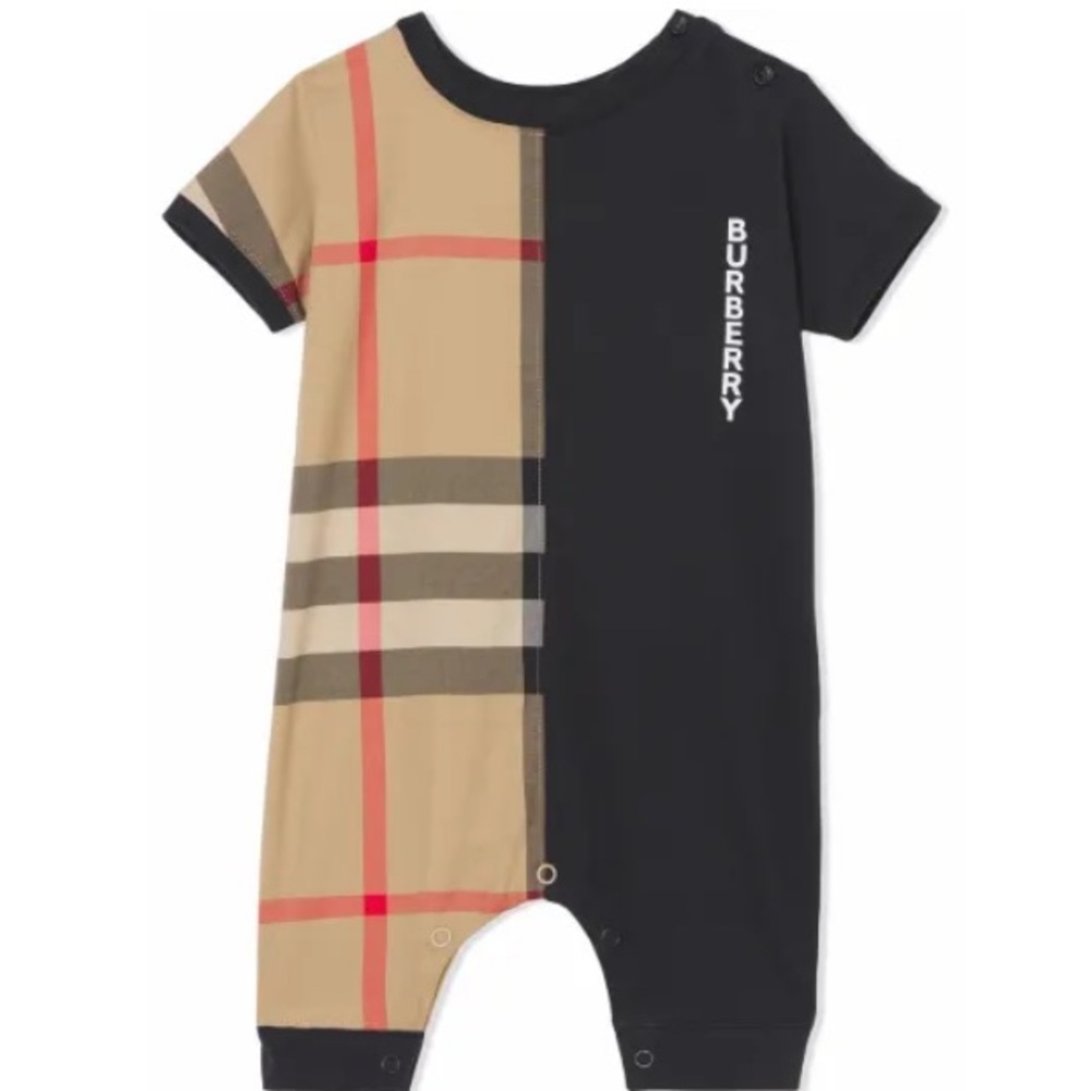 Burberry Kids Black and Beige Check Romper
